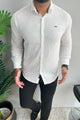 Turbo Vintage Patterend Long Sleeve Cotton Casual Shirt In White