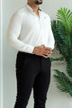 Turbo Vintage Patterend Long Sleeve Cotton Casual Shirt In White