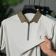 Turbo Zipper Seamless Collar Men's Polo T-Shirt In Beige
