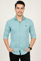 Turbo Vintage Patterend Long Sleeve Cotton Casual Shirt In Cyan