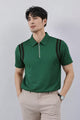 Men's Jacquard Quarter Zipper Style Polo T-Shirt In Dark Green