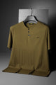 TRB Henley Neck Button Placket  Men's Tee In Olive Green