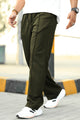 Plain Stripe Line Loose Bottom Trouser In Olive